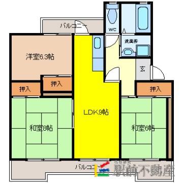 第2若津ハイツ(3LDK/3階)の間取り写真