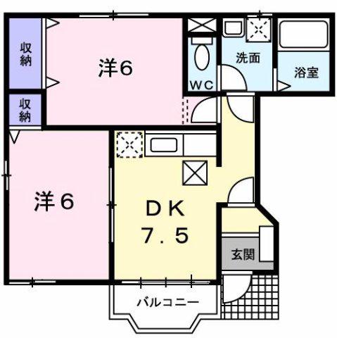 アヴニールII(2DK/1階)の間取り写真