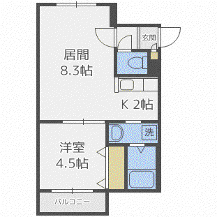 ルジュール琴似(1LDK/3階)の間取り写真