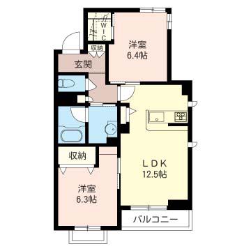 GRANDIR SOLO COSTA(2LDK/2階)の間取り写真