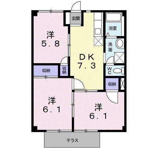 パークハイツ平台A(3DK/1階)の間取り写真