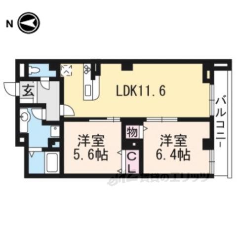 レジデンス京都洛央(2LDK/2階)の間取り写真