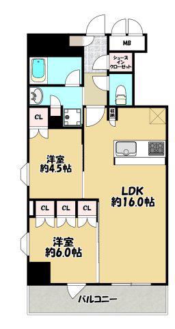 ブランズ大阪松屋町(2LDK/5階)の間取り写真