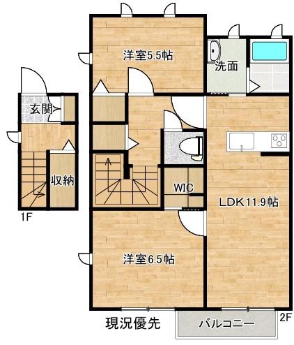 フォレナコート春日C棟(2LDK/2階)の間取り写真