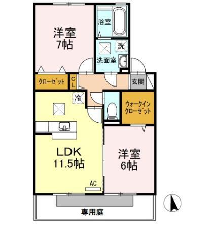 リビングタウン岩国A(2LDK/1階)の間取り写真
