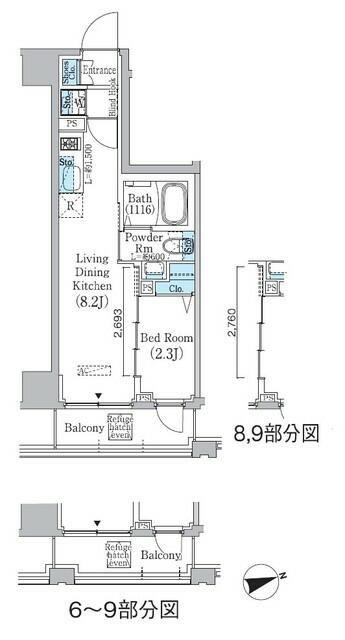 プライムブリス東中野駅前(1LDK/8階)の間取り写真