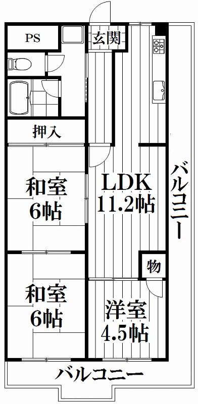 グランドール福川(3LDK/8階)の間取り写真