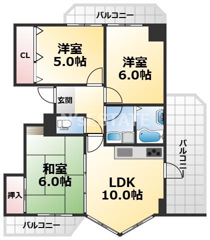 ル・パレ須磨(3LDK/5階)の間取り写真