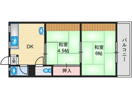 上中条ハイツ(2DK/2階)の間取り写真