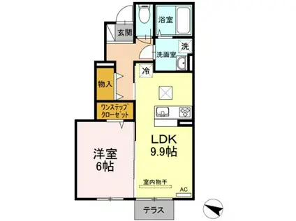 JR山陽本線 寺家駅 徒歩14分 2階建 築8年(1LDK/1階)の間取り写真