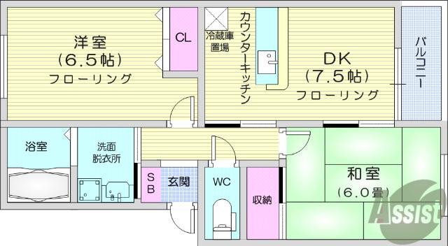 レジデンス新栄Ⅱ(2DK/1階)の間取り写真