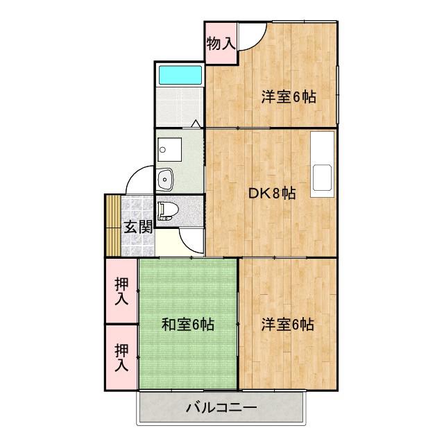 ディアス東福山(3DK/1階)の間取り写真
