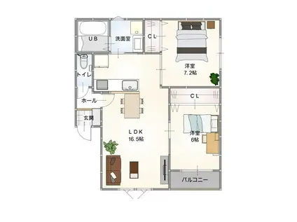 カテリーナ防府新橋 イースト(2LDK/3階)の間取り写真