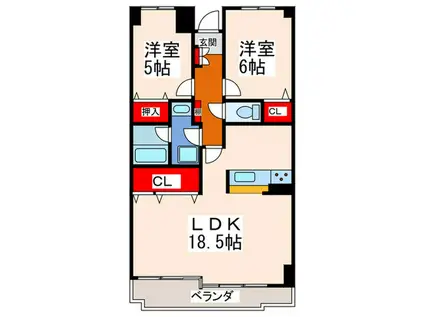 シャルマンコーポ枚岡公園B棟(2LDK/3階)の間取り写真