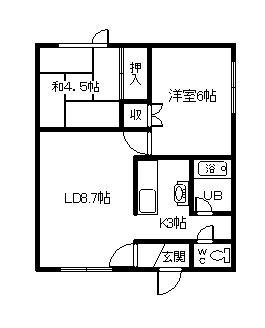 カーサSK(2LDK/1階)の間取り写真