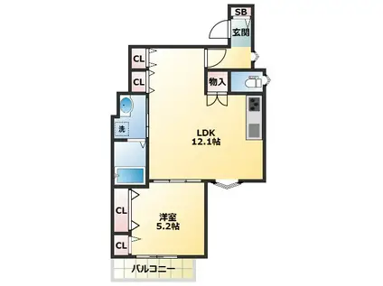 クリエオーレ東住吉III(1LDK/1階)の間取り写真