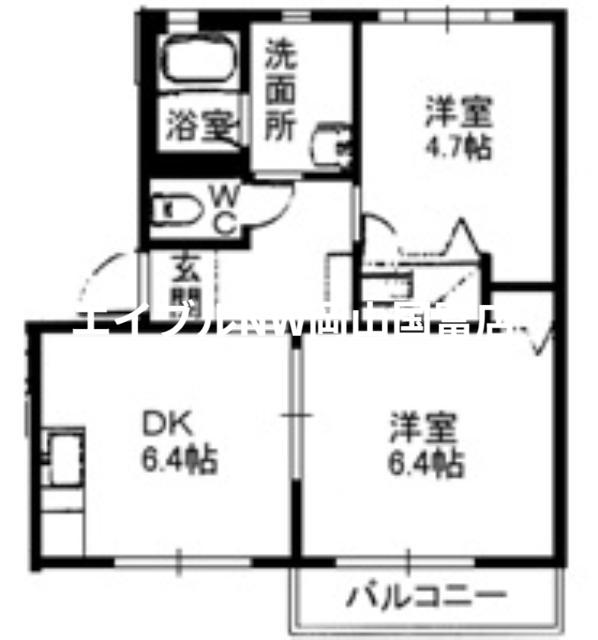 ラ・パルテール原尾島(2DK/1階)の間取り写真