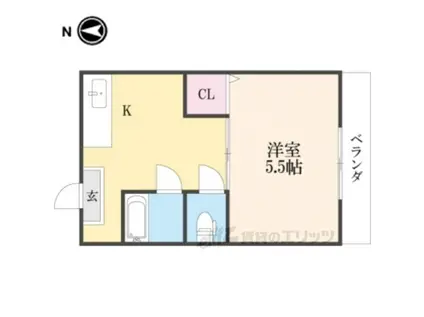 ロータリーマンション香里北之町(1K/2階)の間取り写真
