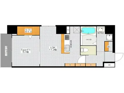 BRAVE北新町(1LDK/10階)の間取り写真