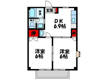 エスポワール(2DK/1階)の間取り写真