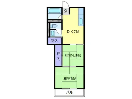 鈴ノ宮ハイツA棟(2DK/1階)の間取り写真
