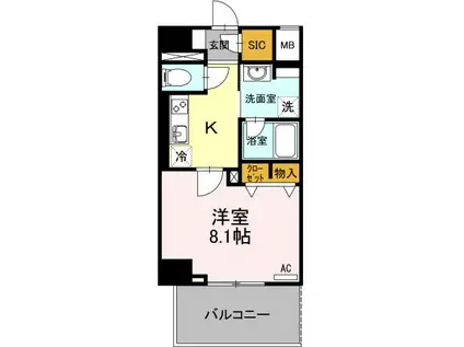 D GRANDE 鹿児島中央(1K/6階)の間取り写真