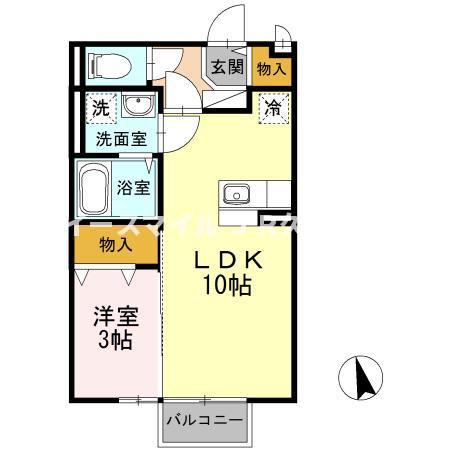フローラタウンE棟(1LDK/2階)の間取り写真
