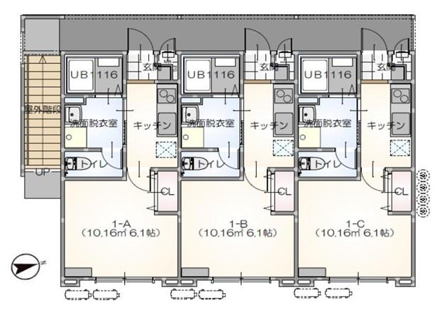 リープラス御着駅前II(1K/2階)の間取り写真