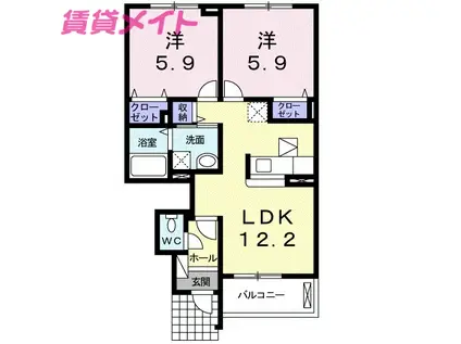 ティアモ C(2LDK/1階)の間取り写真