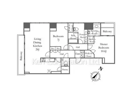 ザ・ベルグレイヴィア麻布(2LDK/13階)の間取り写真