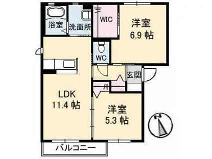 サンフィット A棟(2LDK/2階)の間取り写真