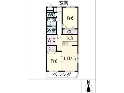 エスポワール西洞(2LDK/2階)の間取り写真