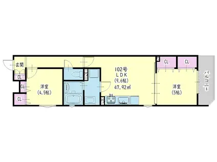 ラモーナ中宮(2LDK/1階)の間取り写真