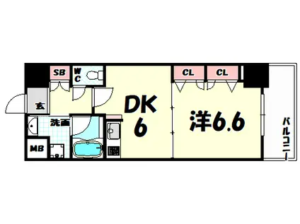 プレジール三ノ宮II(1DK/9階)の間取り写真