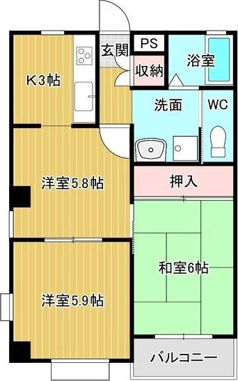 プリスティーヌ(3K/1階)の間取り写真
