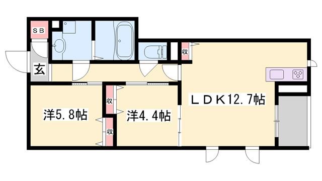 エル ビエントII(2LDK/1階)の間取り写真