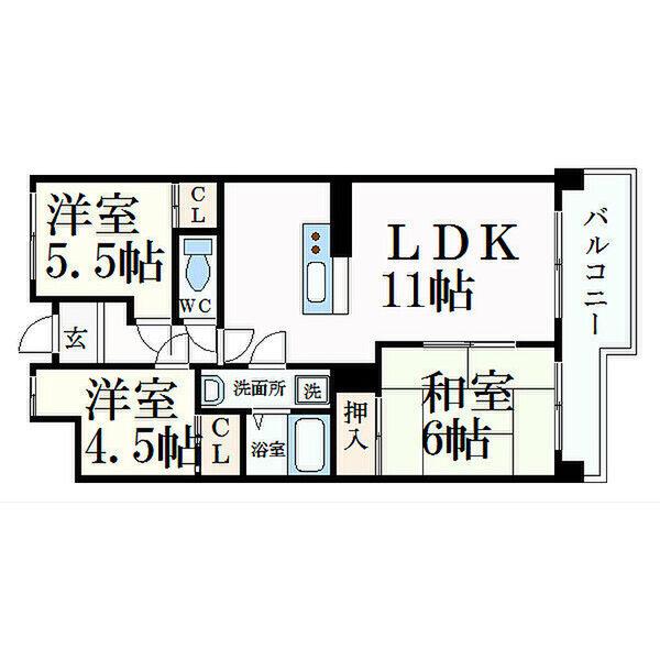 シティガーデン広畑(3LDK/8階)の間取り写真