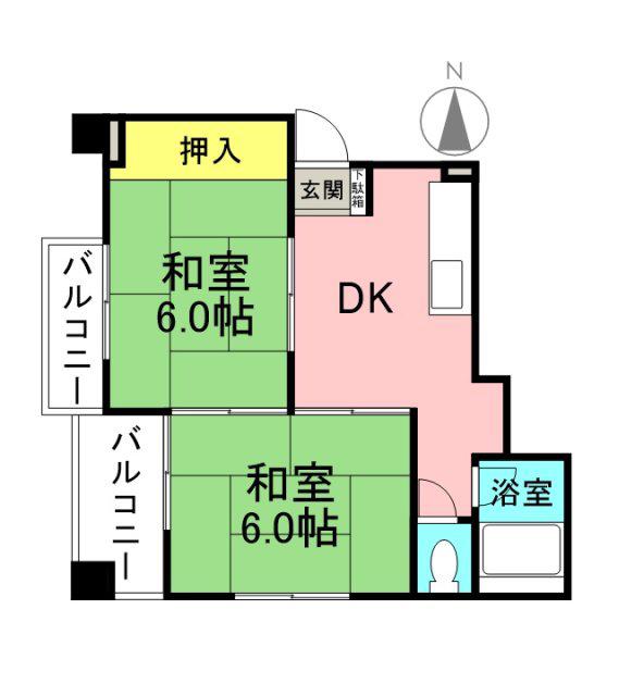 木原マンション(2DK/2階)の間取り写真