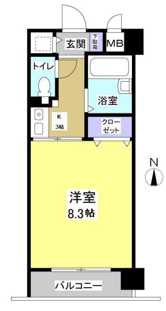 ブライティ助信(1K/3階)の間取り写真