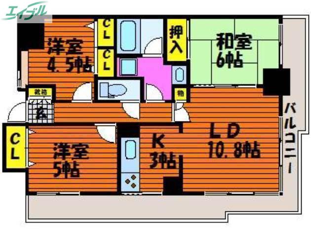 ファミールタワープラザ岡山(3LDK/26階)の間取り写真