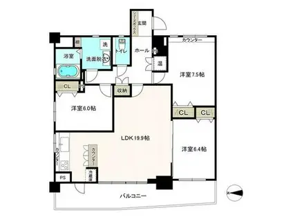 優渾船場(3LDK/9階)の間取り写真