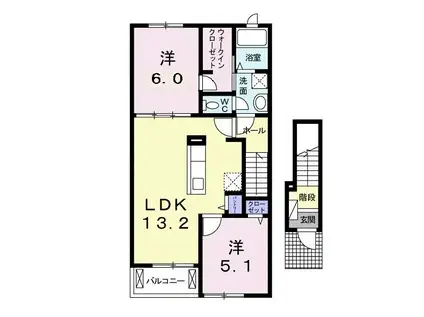 ミルト立花V(2LDK/2階)の間取り写真