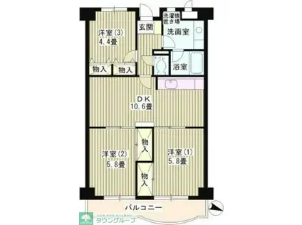 カーザ・エッチェルサ世田谷(3LDK/4階)の間取り写真