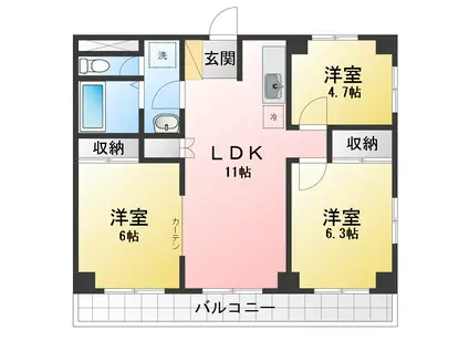 アーバンハイツ八幡(3LDK/3階)の間取り写真