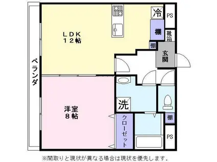 ミンヌ・ブルージュ(1LDK/3階)の間取り写真