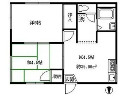 スクウエアーハウス(2K/1階)の間取り写真