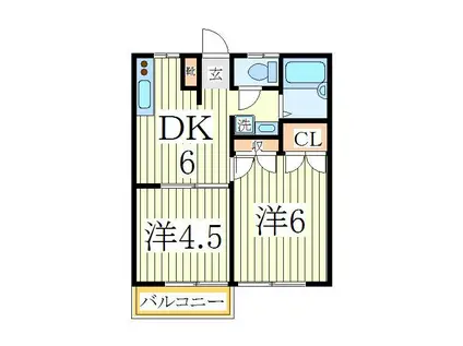 ライトガーツェ(2DK/1階)の間取り写真