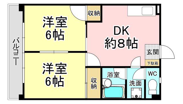 シャトレ岸の浦(2DK/1階)の間取り写真