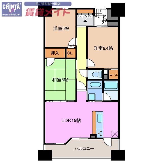 グランステーシア津新町(3LDK/15階)の間取り写真