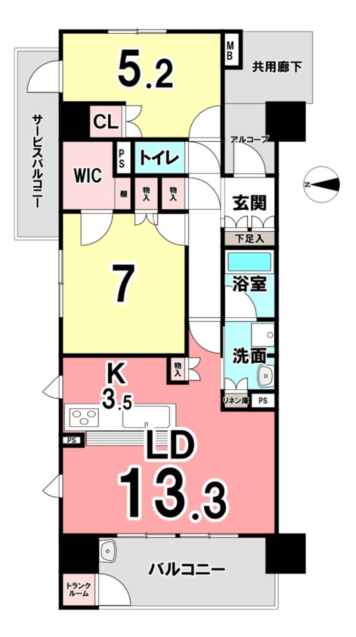 シャリエ安東1丁目(2LDK/2階)の間取り写真